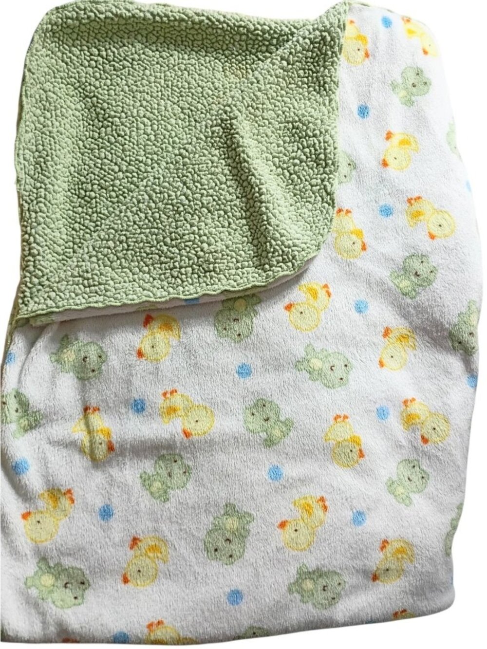 Vintage Carter's Duck Frog Fleece Sherpa Baby Blanket Plush 37 x 29 READ